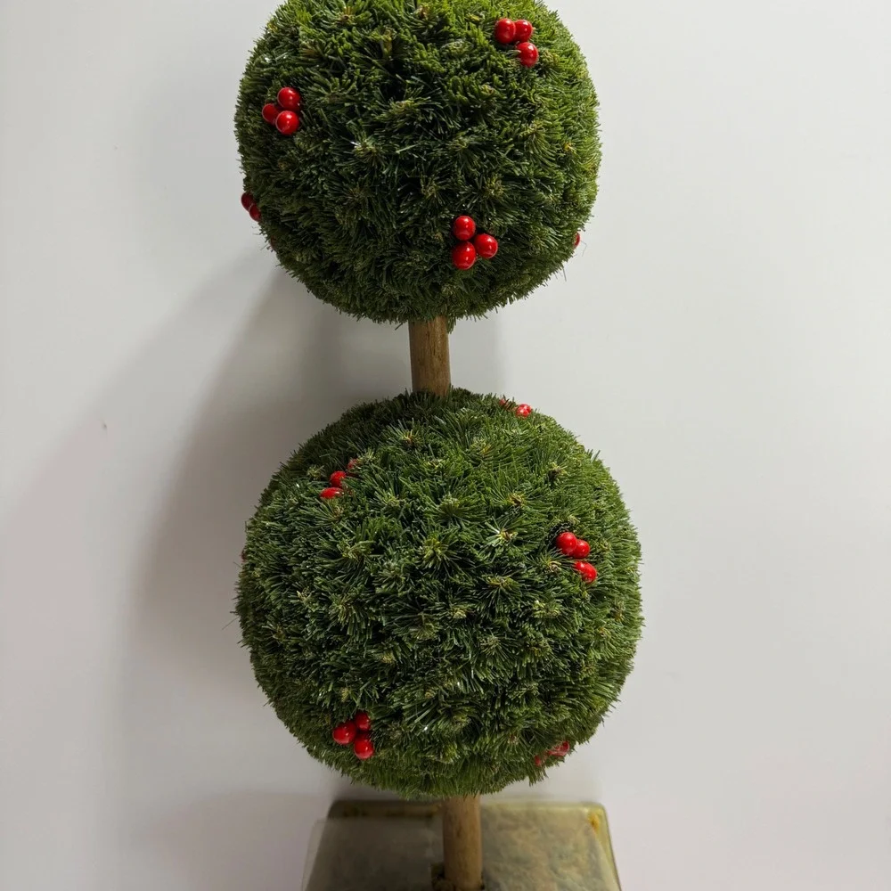 Lot 2 Artificial Double Ball Topiary Trees Berries Gold Red 19
